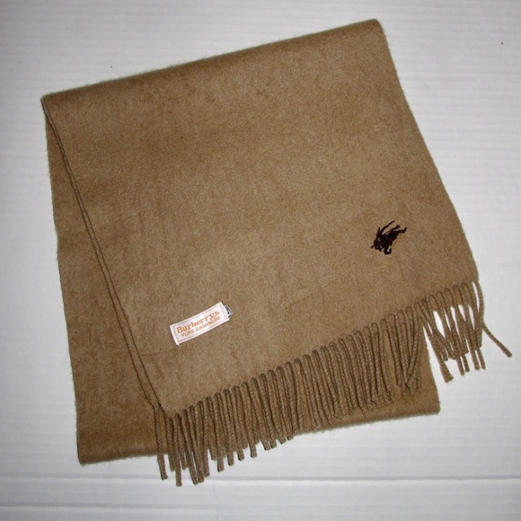 BURBERRYS London Solid Tan Camel Pure Cashmere Scarf with Horse Embroidery E03 - Picture 3 of 5
